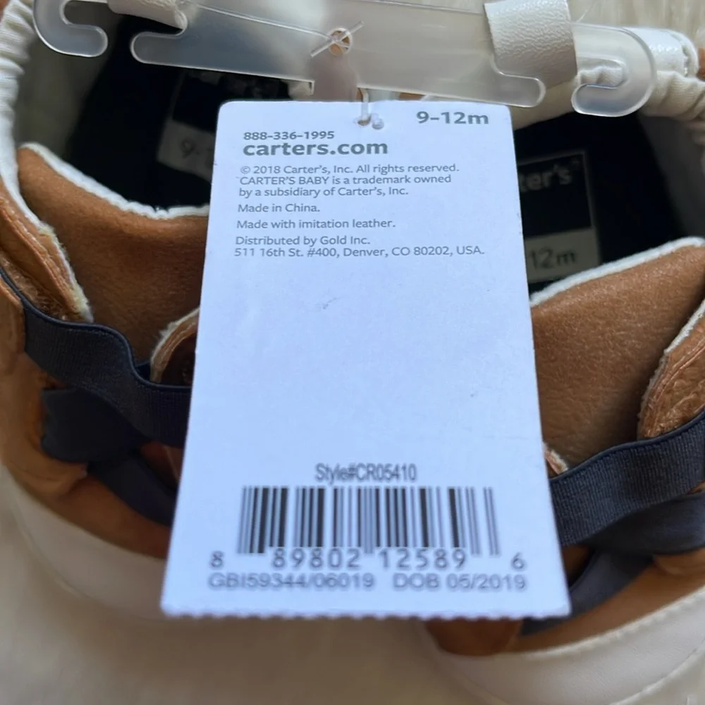 Carter's Brown & White Baby Boy Infant Soft Slip-On Sneakers Casual Crib Shoes